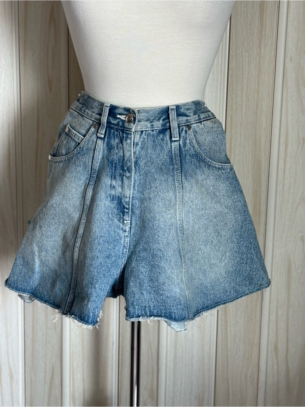 IRO Light Blue A-Line Denim Shorts